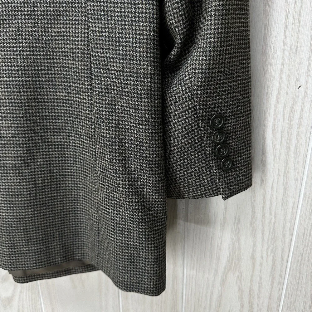 Jos A Bank Suit Sport‎ Jacket Mens 46R Black Tan Gray Houndstooth 100% Wool